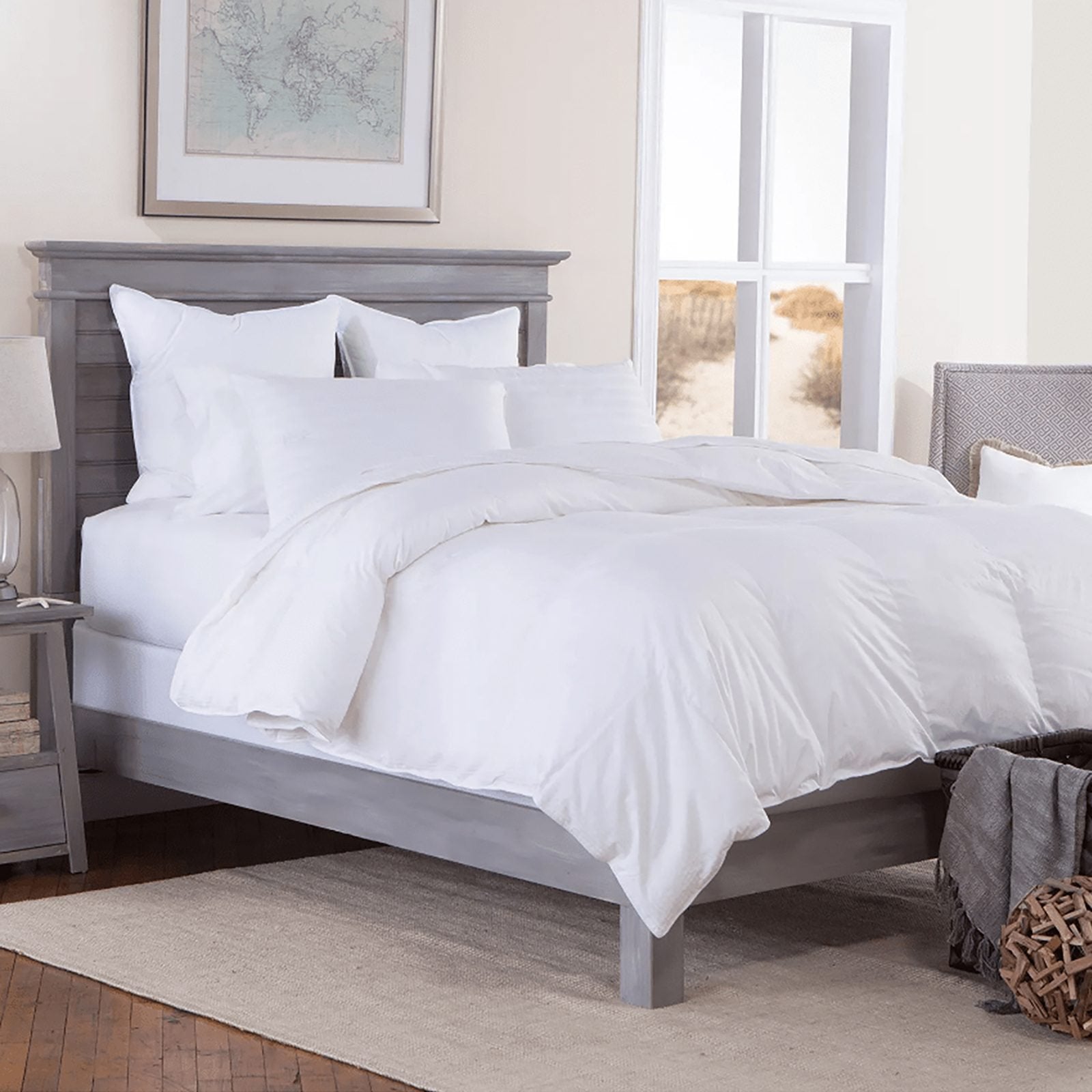 Premium all-season white microfiber quilt styled on a modern bedroom bed