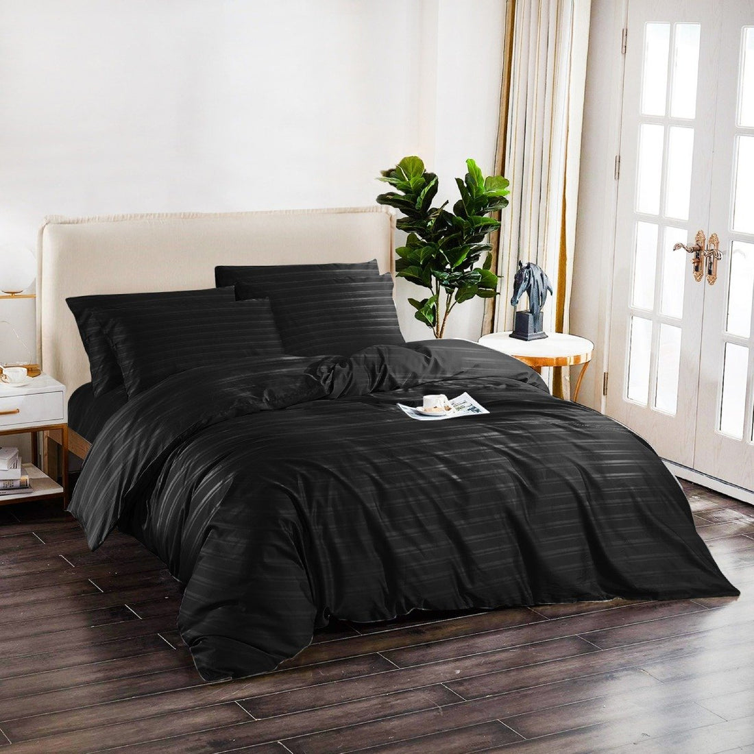 1500TC Cotton Rich 6pcs Quilt Cover - Black