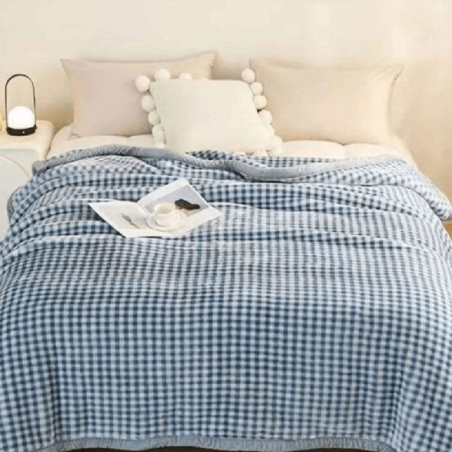 Super Soft 2kg 160 x 220 Mink Blanket - Blue Check