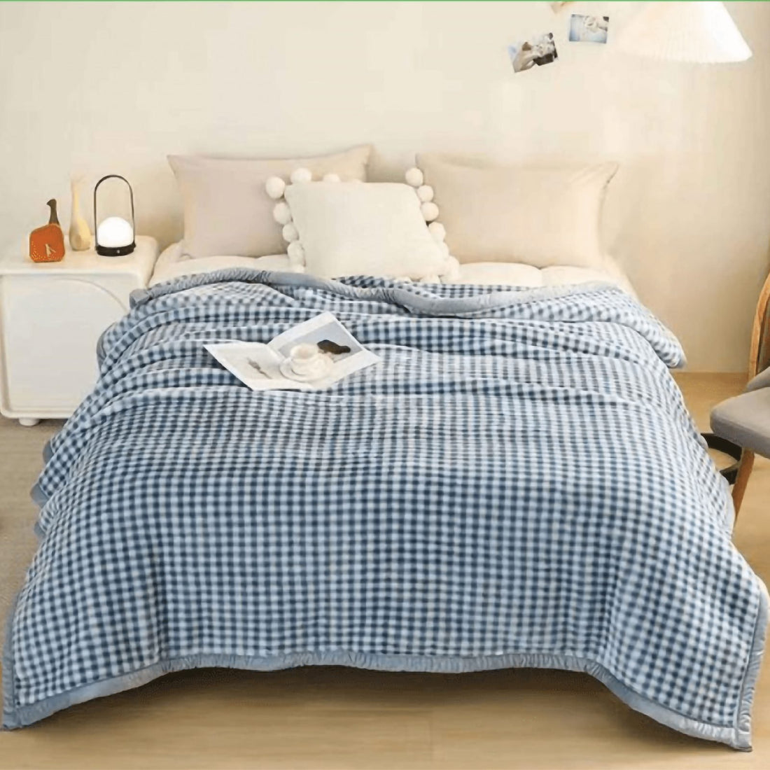 Super Soft 2kg 160 x 220 Mink Blanket - Blue Check