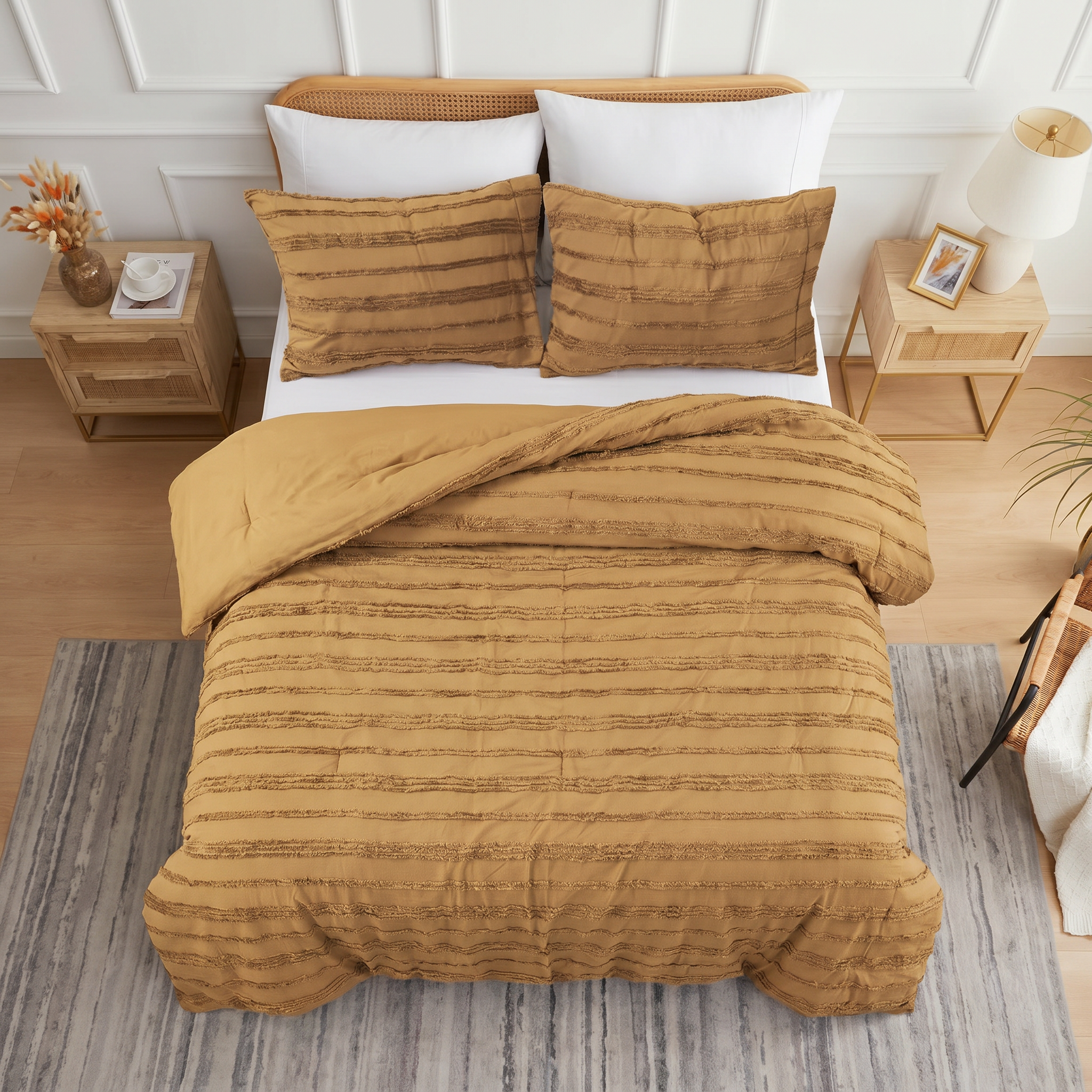 Camel quilt cover set featuring a soft, elegant textured pattern.