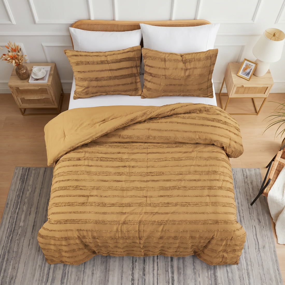 Camel quilt cover set featuring a soft, elegant textured pattern.