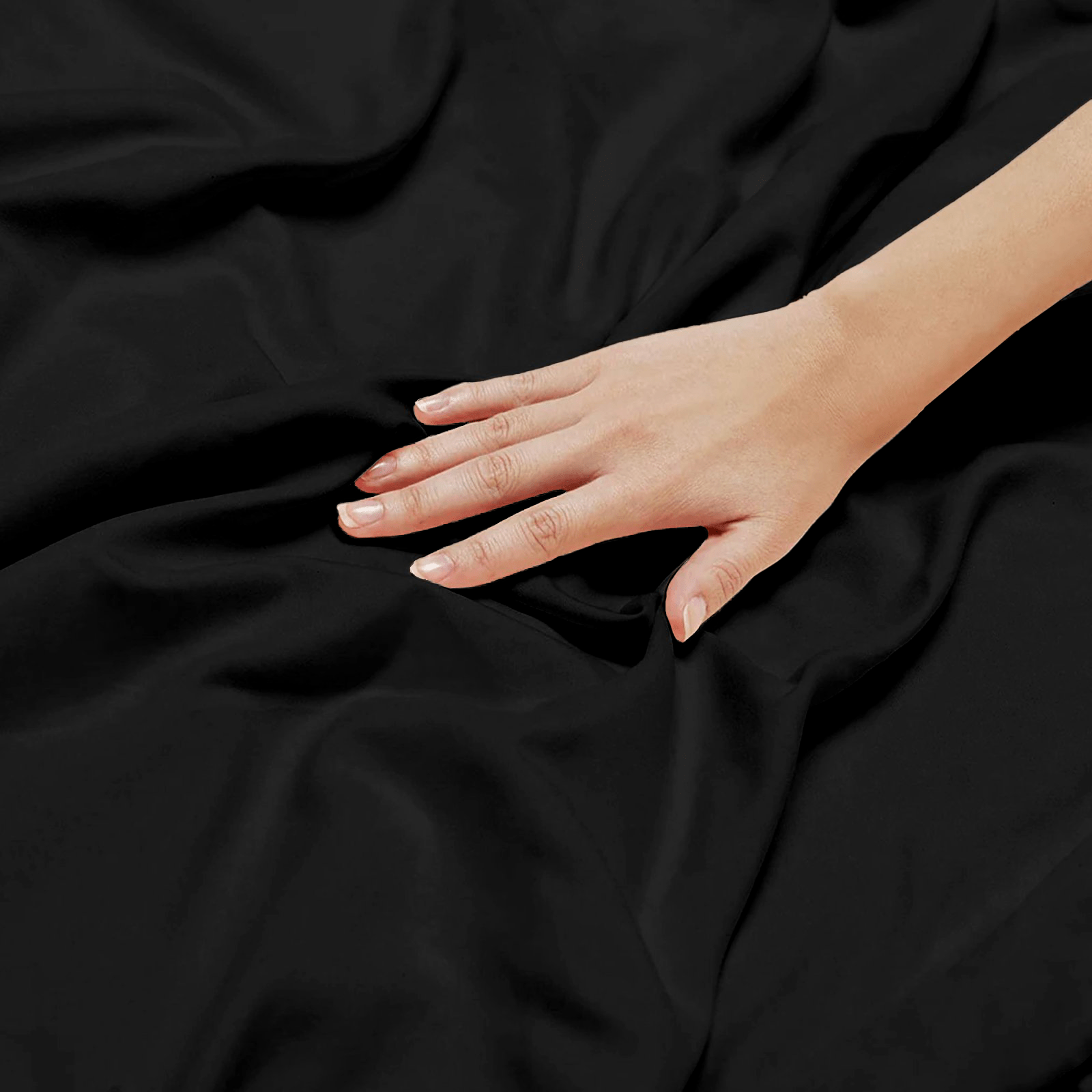 Detailed texture showing the silky, breathable weave of black 2000TC bamboo bedding fabric