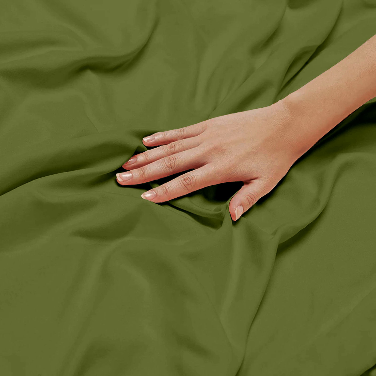 Detailed macro texture displaying the soft, silky weave of 2000TC olive green bamboo fabric