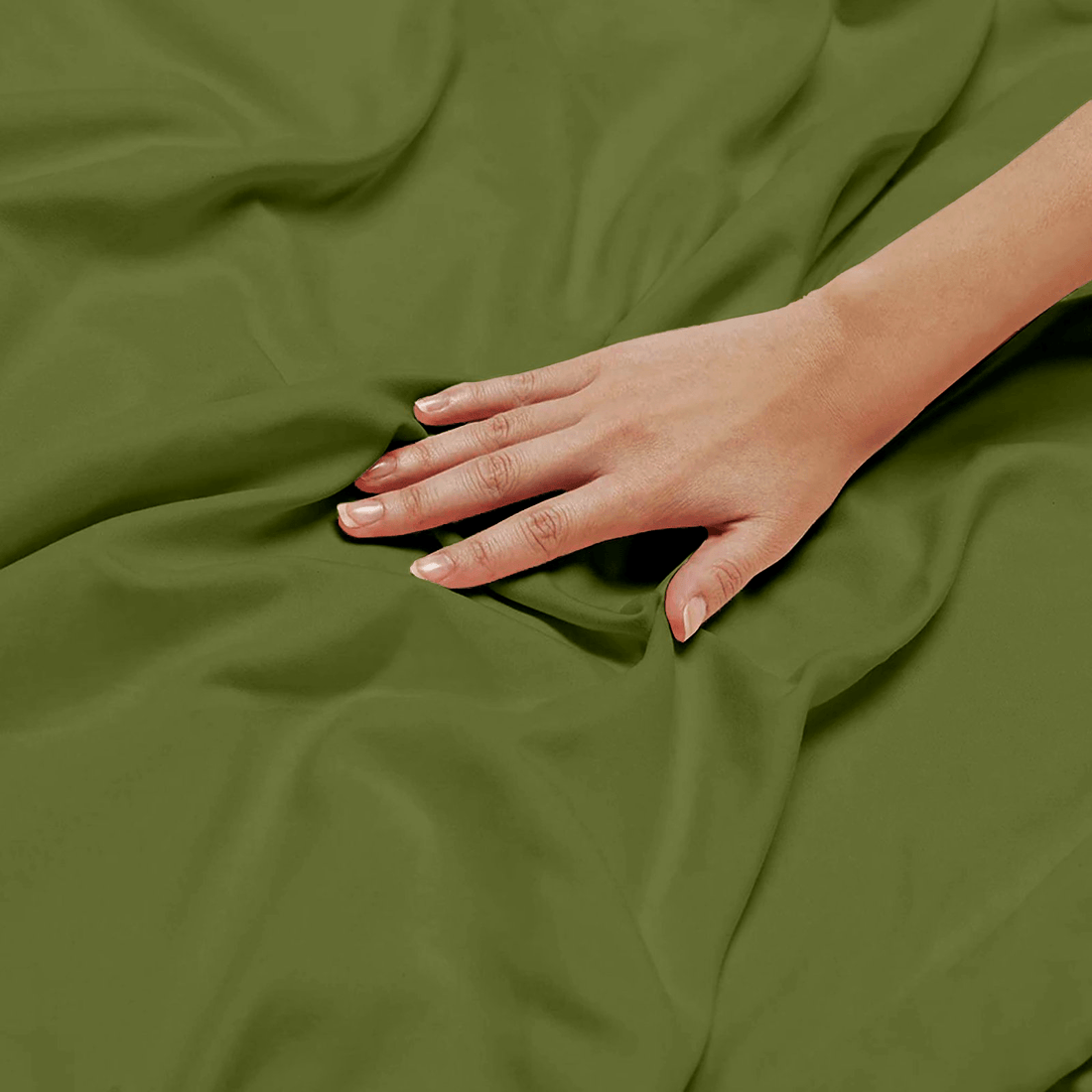 Detailed macro texture displaying the soft, silky weave of 2000TC olive green bamboo fabric