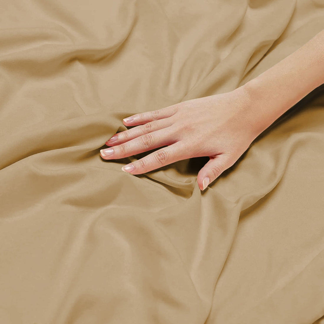 Detailed macro shot showing the fine weave and soft texture of taupe bamboo fabric