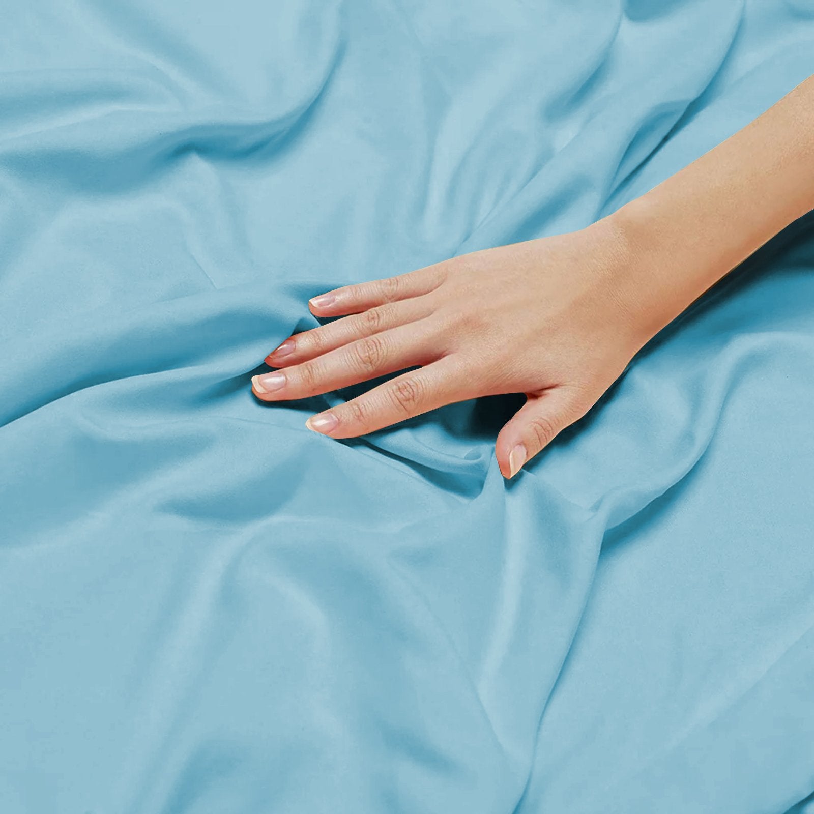 Detailed macro texture displaying the breathable, soft weave and sheen of 2000TC teal bamboo fabric