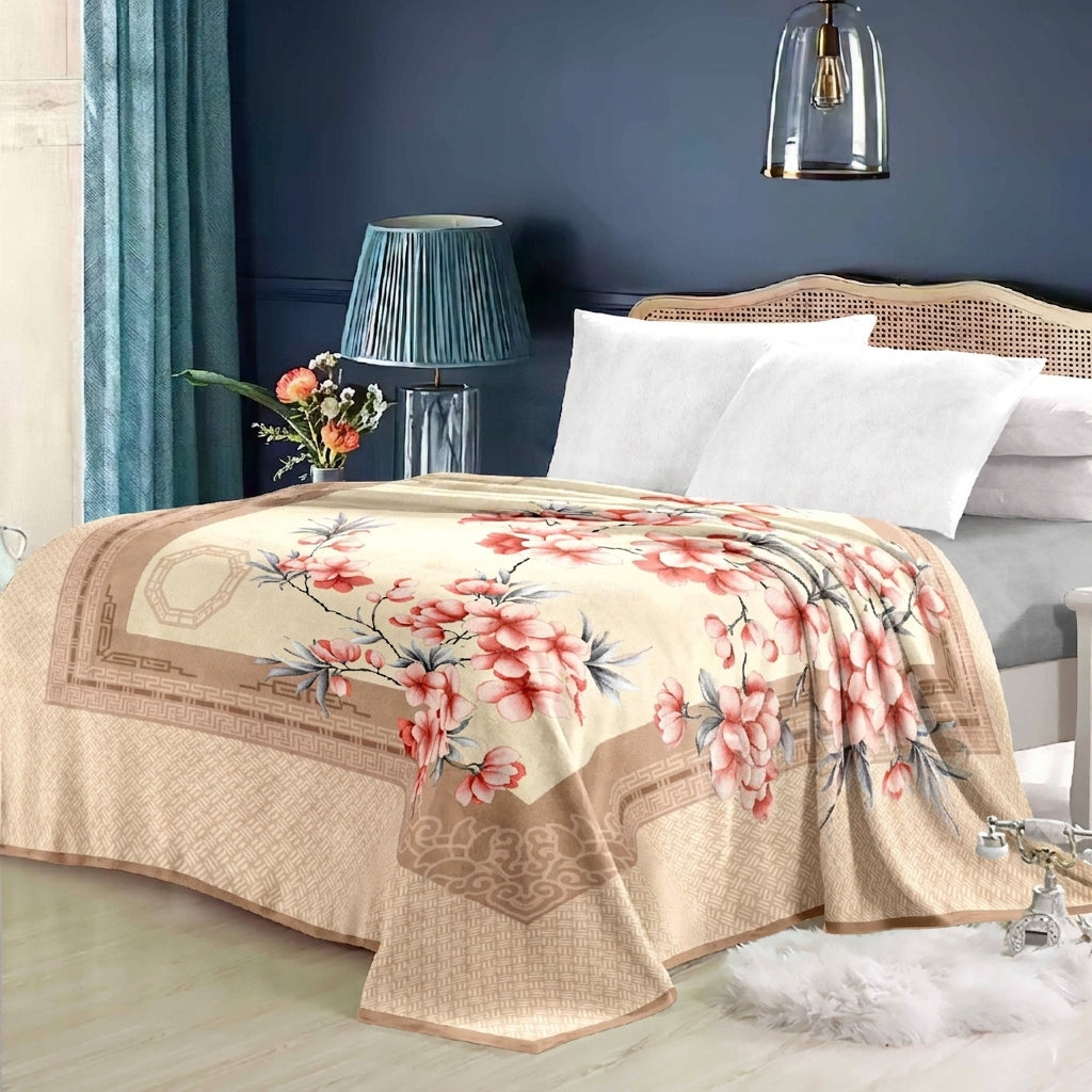 Super Soft 3kg 195 x 225 Peach Chinese Floral Blanket