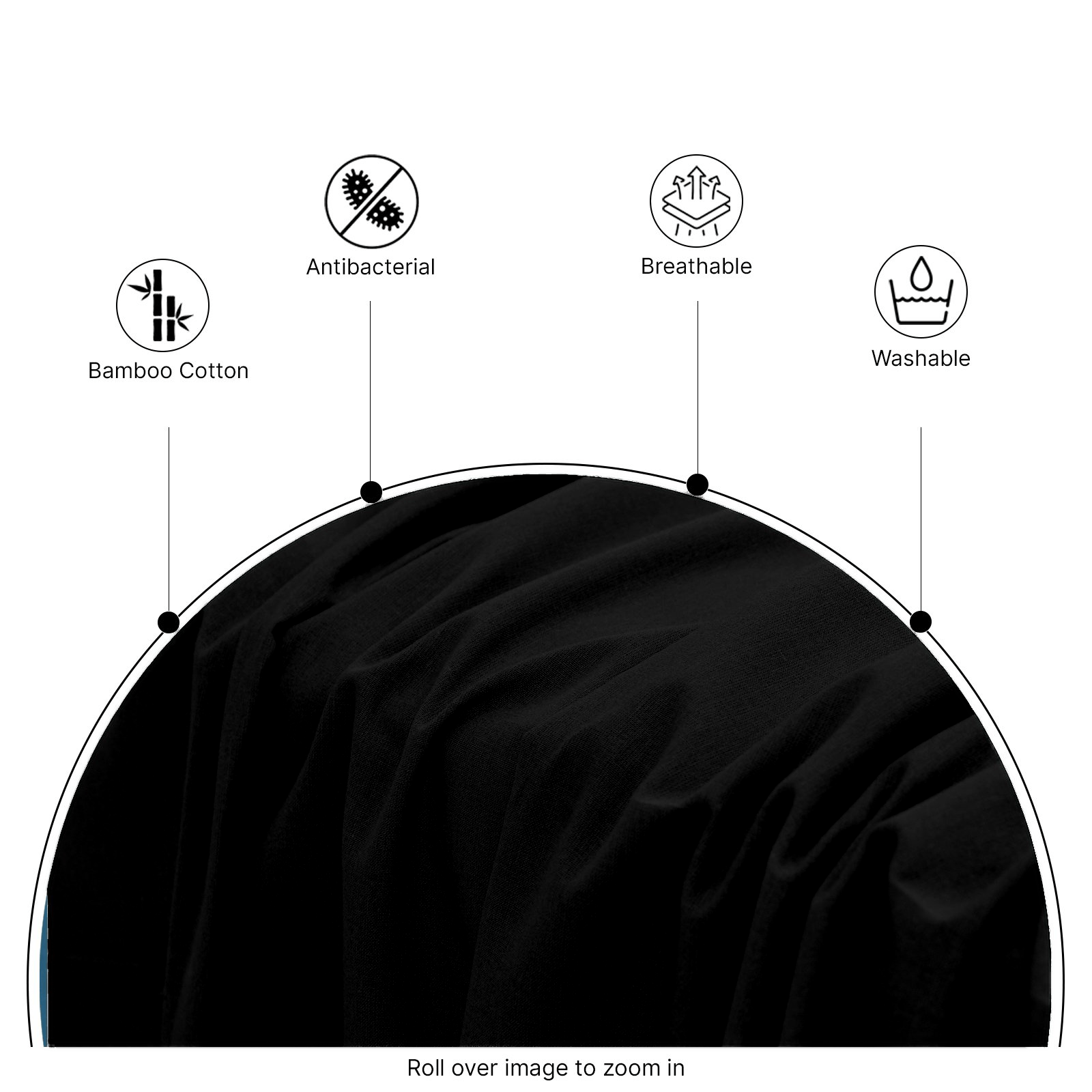 Tight crop showing the smooth, wrinkle-resistant finish and clean seams of black bamboo pillow covers