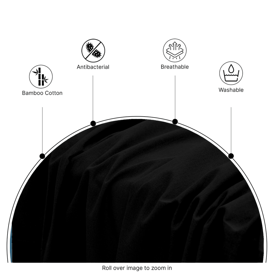 Tight crop showing the smooth, wrinkle-resistant finish and clean seams of black bamboo pillow covers