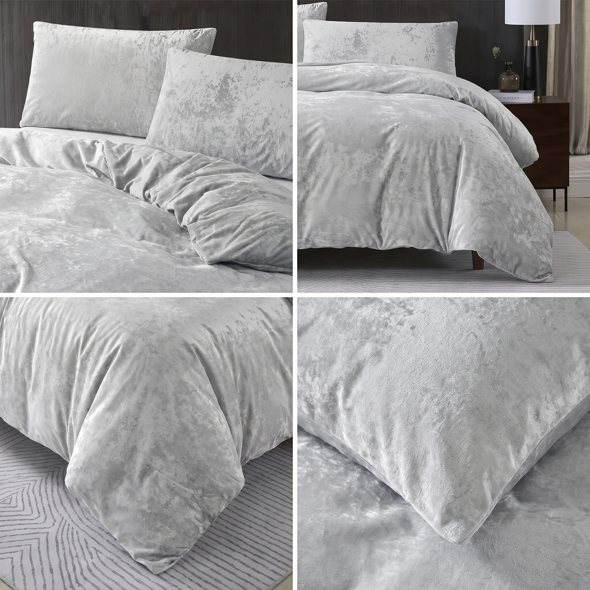 Silver velvet quilt cover set featuring a plush and elegant design.
