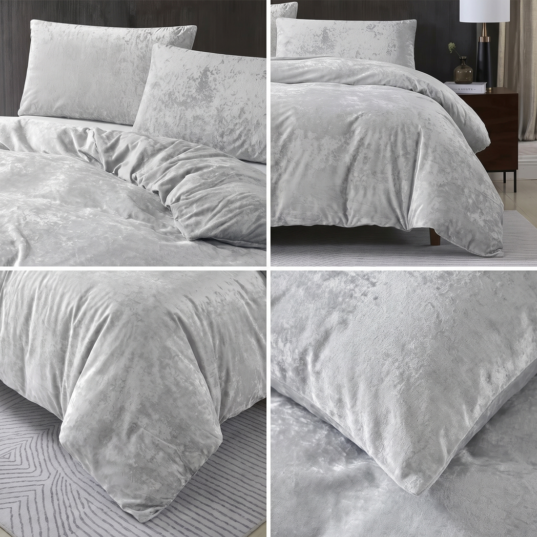 Silver velvet quilt cover set featuring a plush and elegant design.