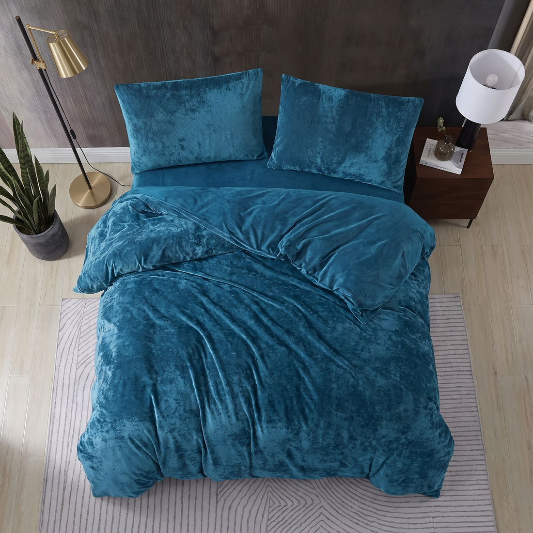 Dark teal velvet quilt cover set featuring a soft, luxurious texture.