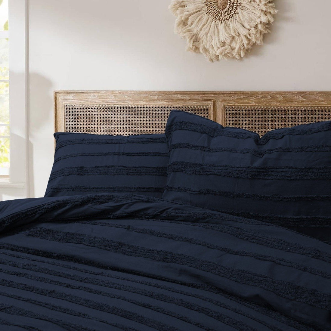 Tufted 3 Pcs Quilt Cover Set - Navy Blue