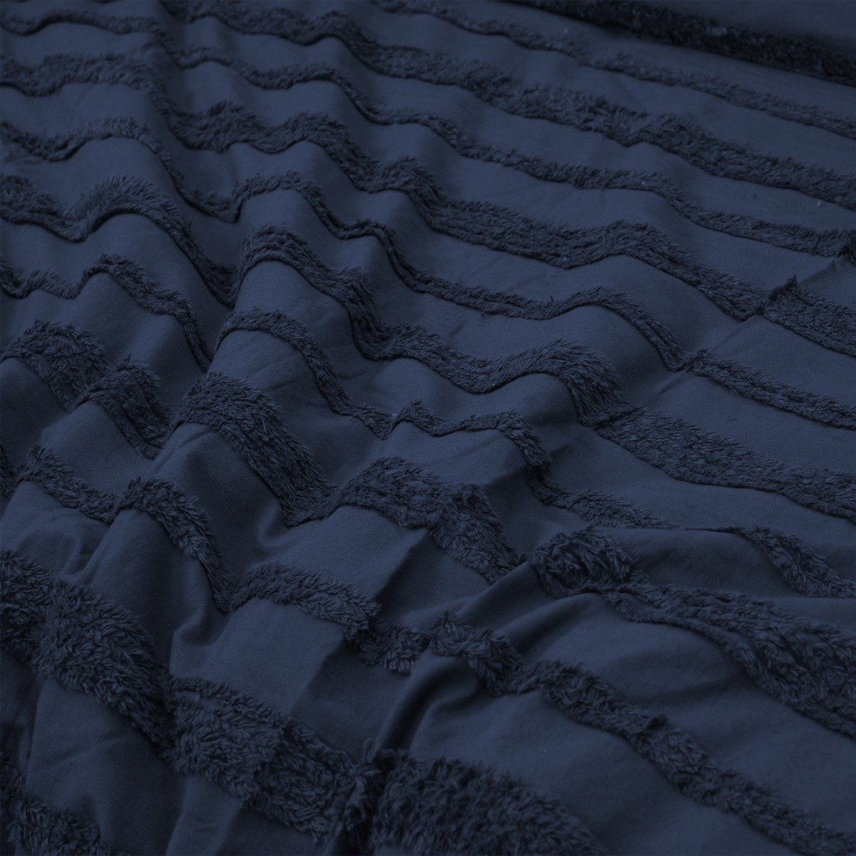 Tufted 3 Pcs Quilt Cover Set - Navy Blue