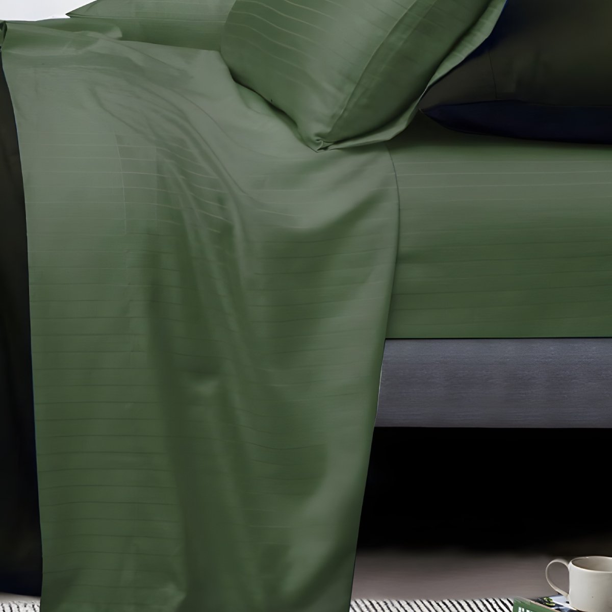 1000TC Cotton Rich Stripe Sheet Set - Sage Green