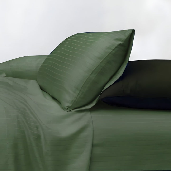 1000TC Cotton Rich Stripe Sheet Set - Sage Green