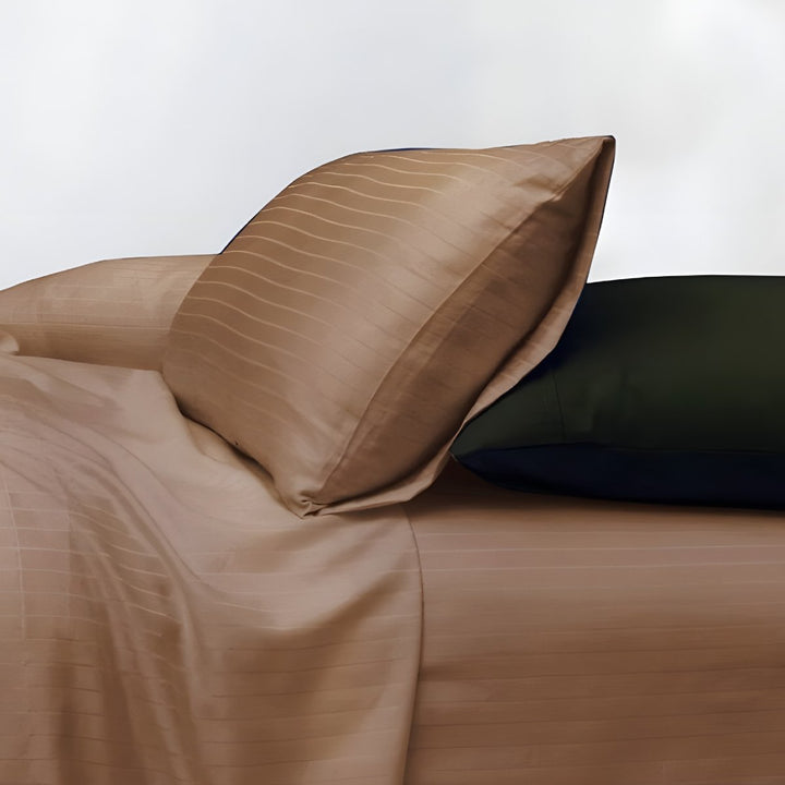 1000TC Cotton Rich Stripe Sheet Set - Brown