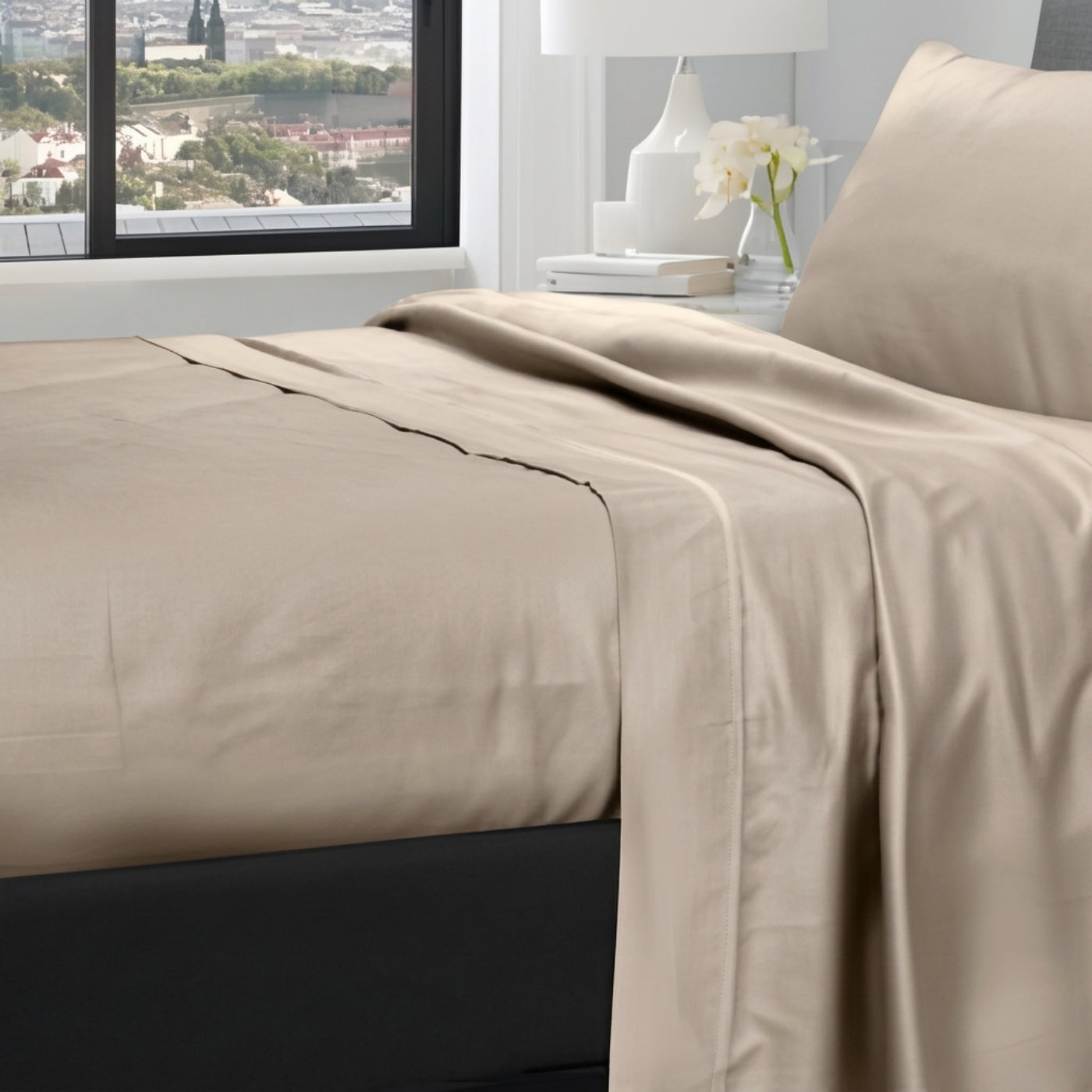 1200TC pure cotton sheet set in beige, view 3