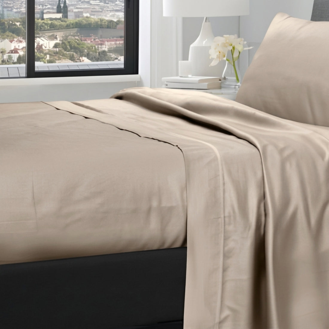 1200TC pure cotton sheet set in beige, view 3