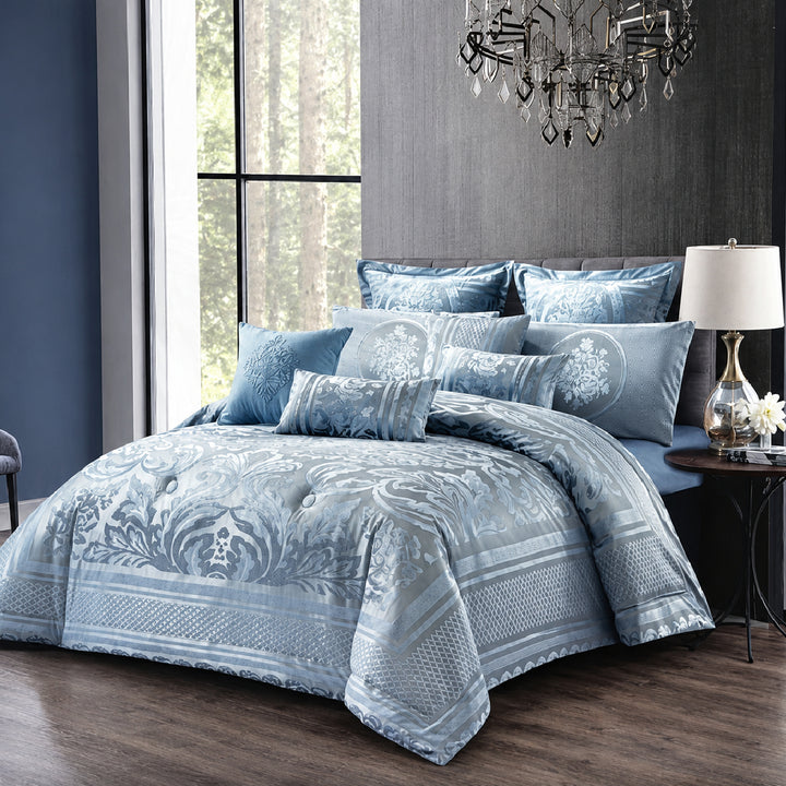 10 Pcs Luxury Bedding Gift Set – Teal Blue Damask