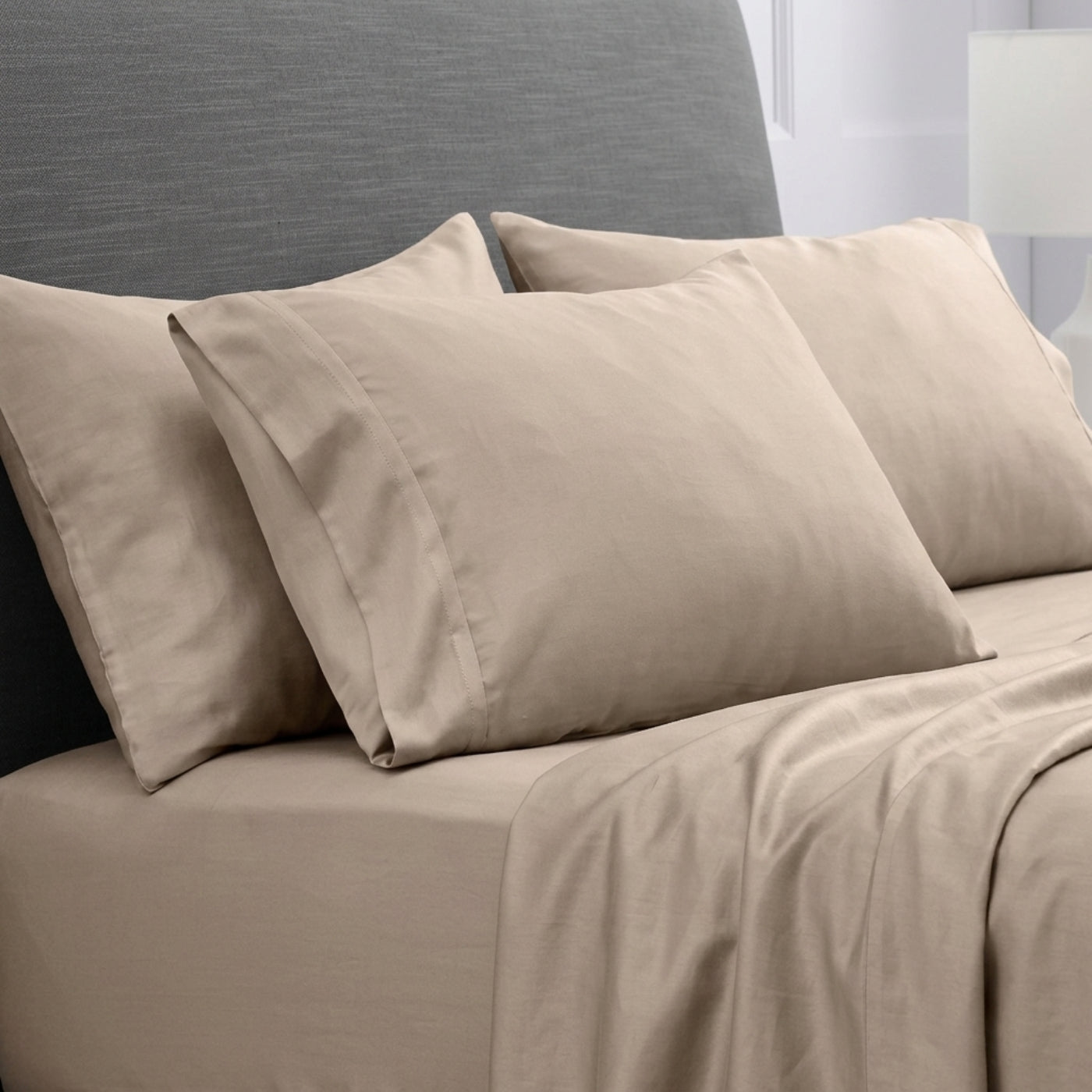1200TC pure cotton sheet set in beige, view 4