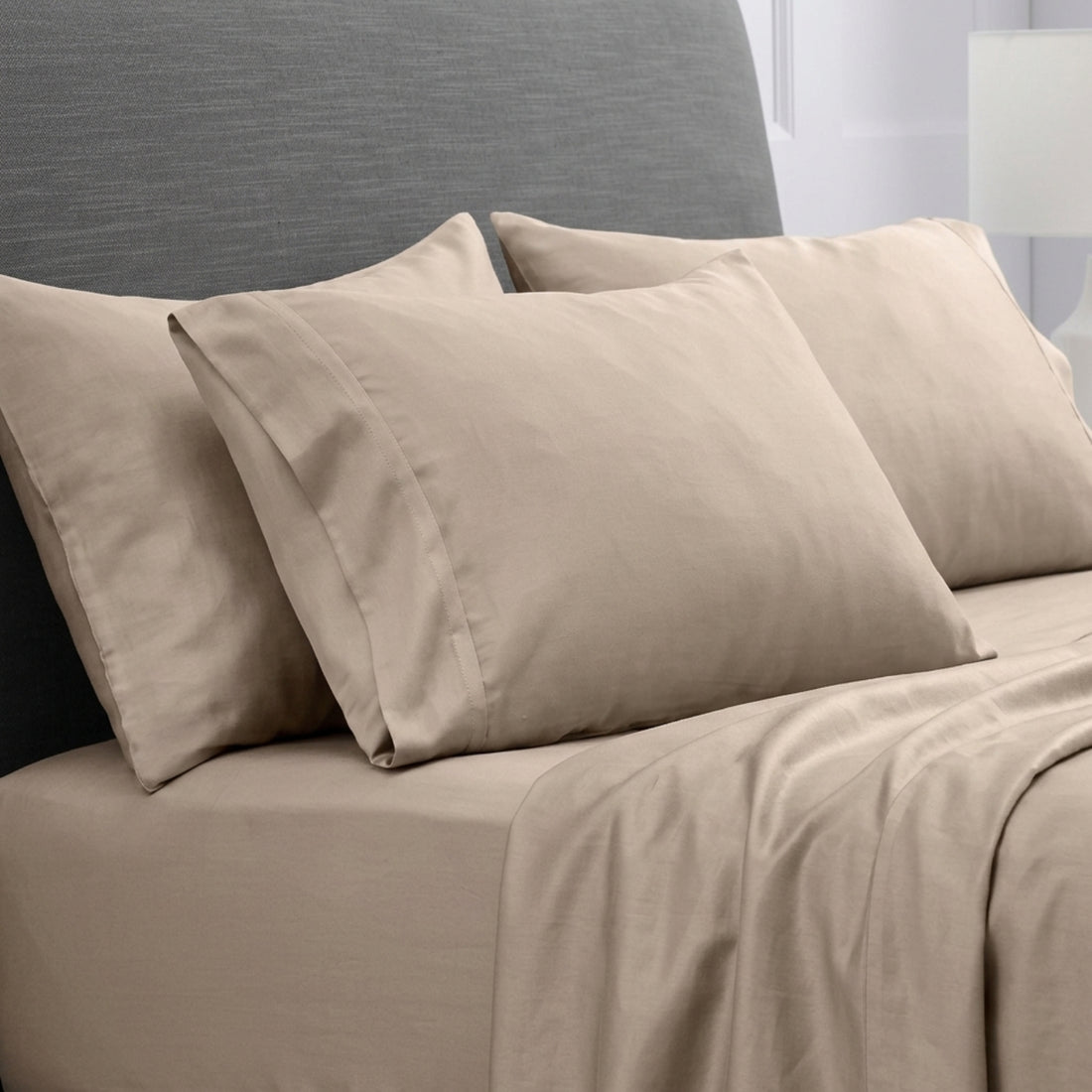 1200TC pure cotton sheet set in beige, view 4