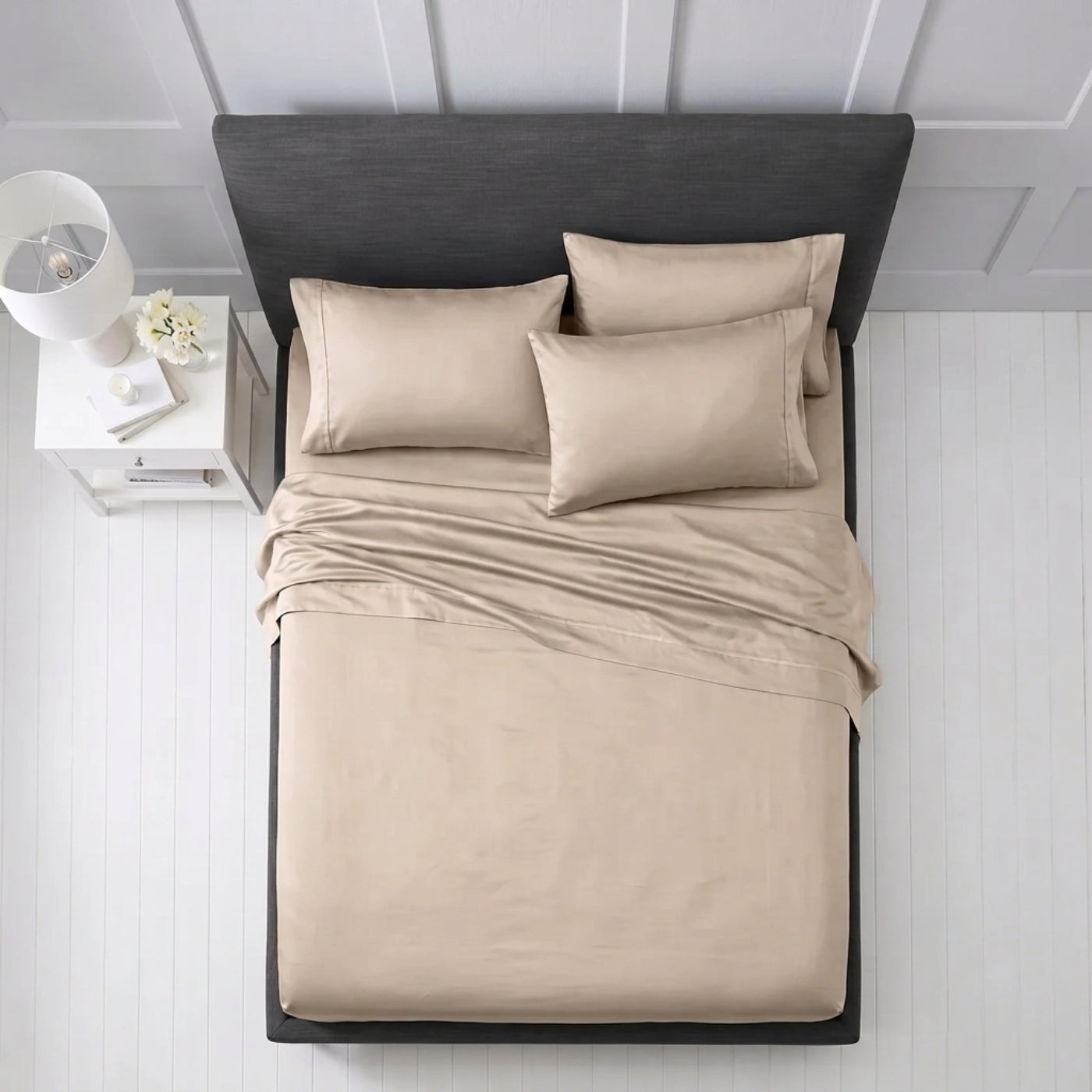 1200TC pure cotton sheet set in beige, view 6