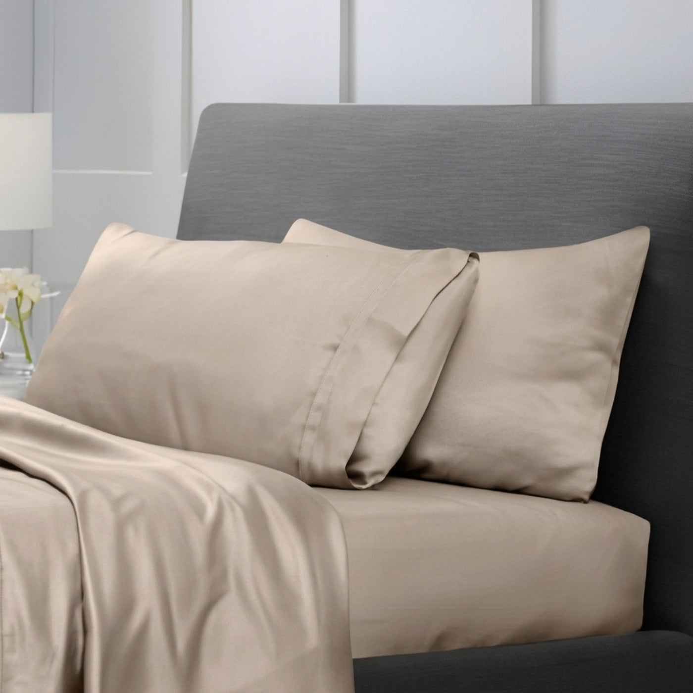 1200TC pure cotton sheet set in beige, view 2