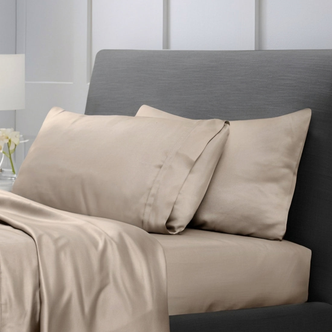 1200TC pure cotton sheet set in beige, view 2