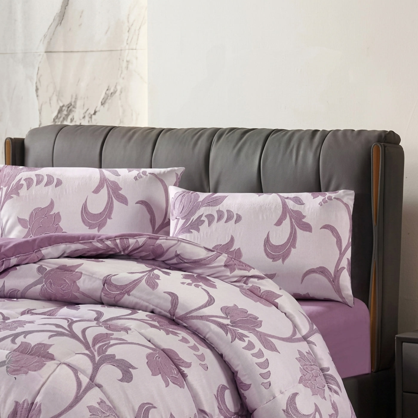 3 Piece Jacquard Comforter Set - Purple