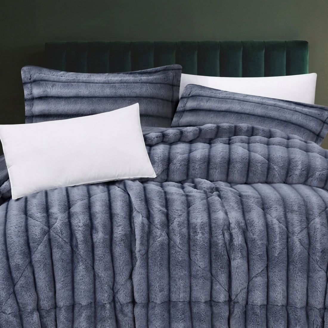 3 Piece Faux Fur Comforter Set - Hexa Pattern