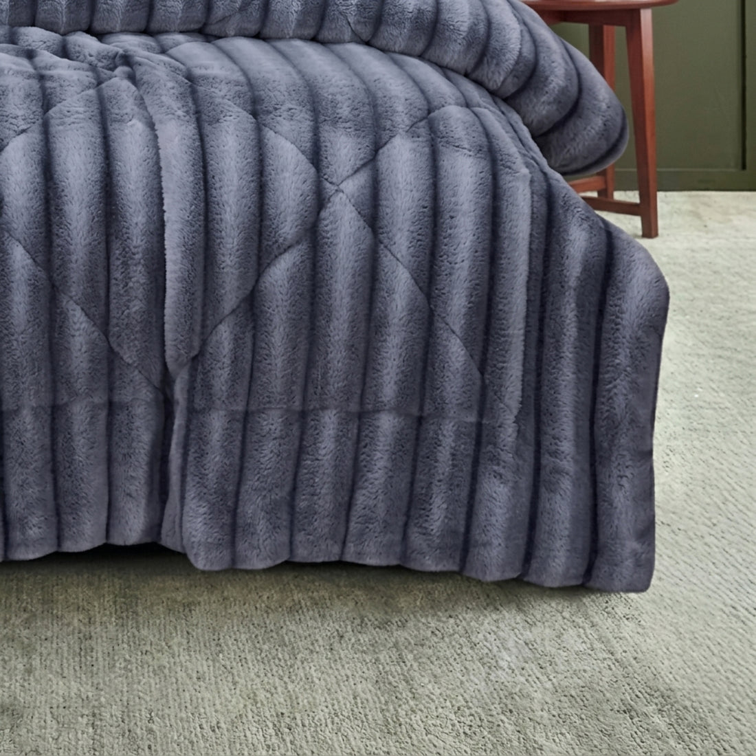 3 Piece Faux Fur Comforter Set - Hexa Pattern