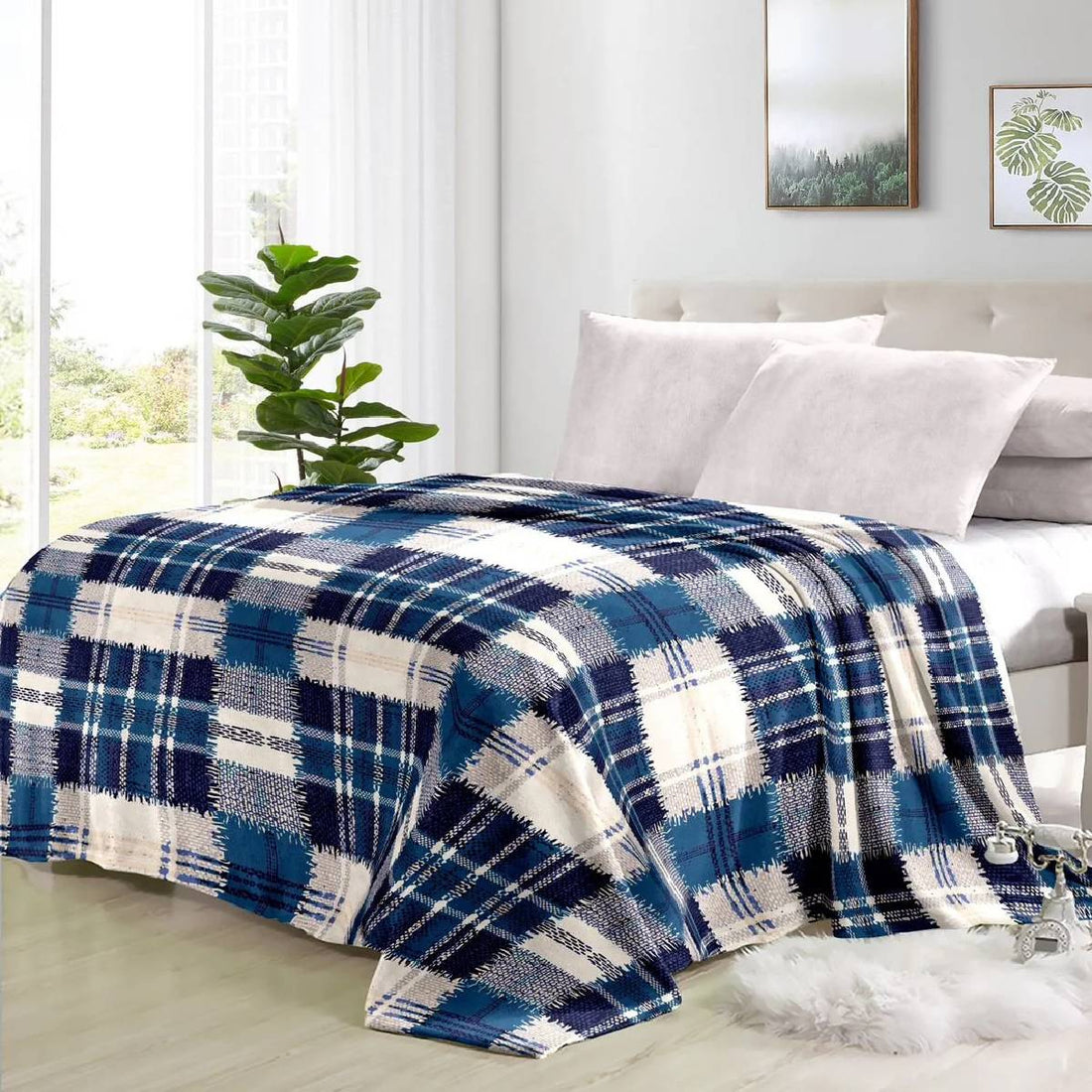 Super Soft 4kg 220 x 240 Mink Blanket - Plaid Blue