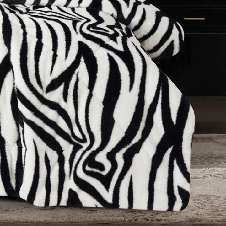 3 Piece Faux Fur Comforter Set - Zebra Pattern