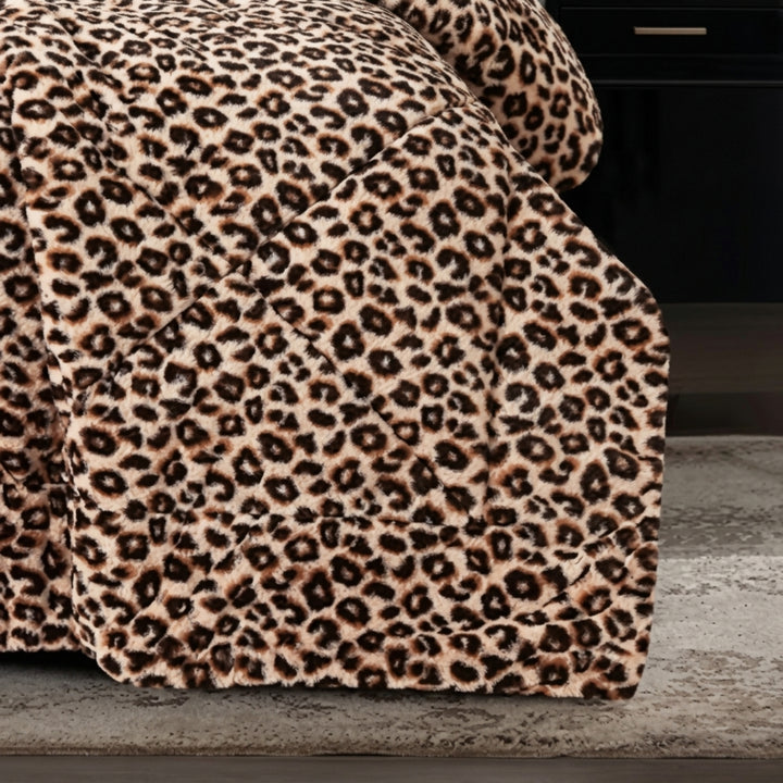 3 Piece Faux Fur Comforter Set - Leopard Pattern