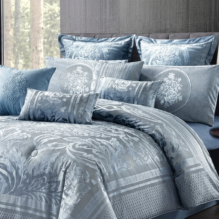 10 Piece Luxury Bedding Gift Set - Teal Blue Damask