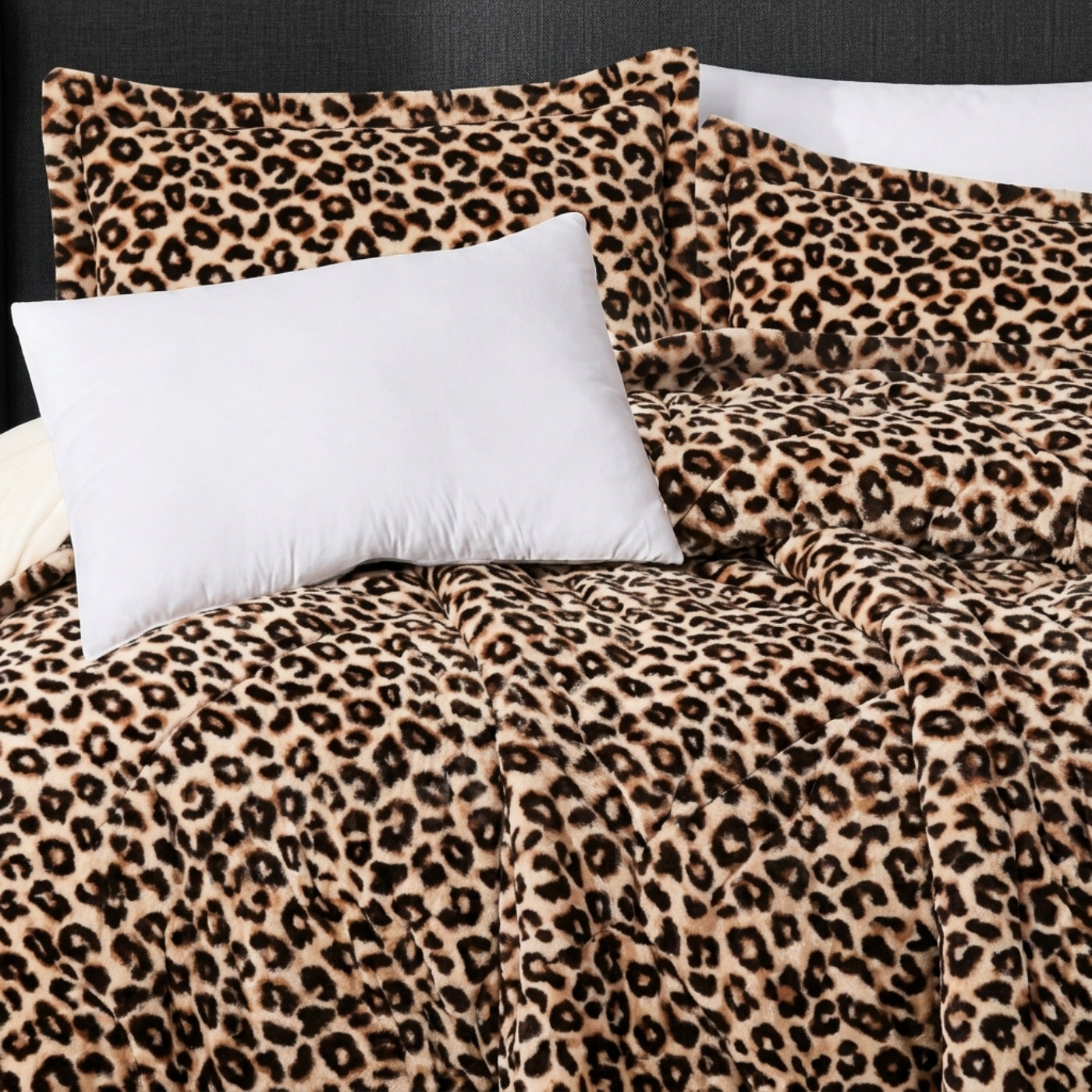 3 Piece Faux Fur Comforter Set - Leopard Pattern