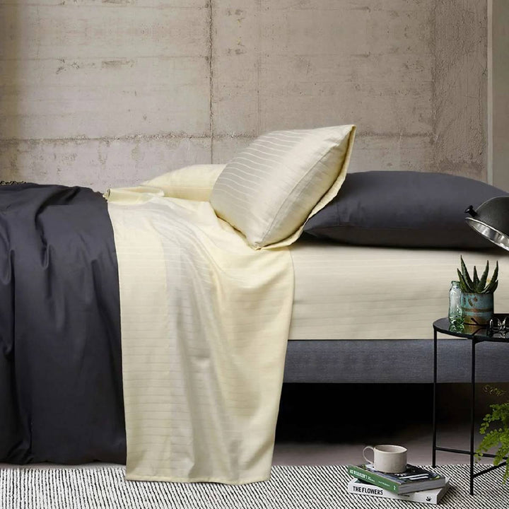 1000TC Pure Cotton Pin Stripe Sheet Set - Ivory