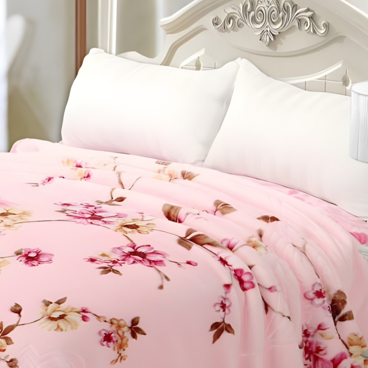 Super Soft 4kg 220 x 240 Mink Blanket - Light Pink Floral
