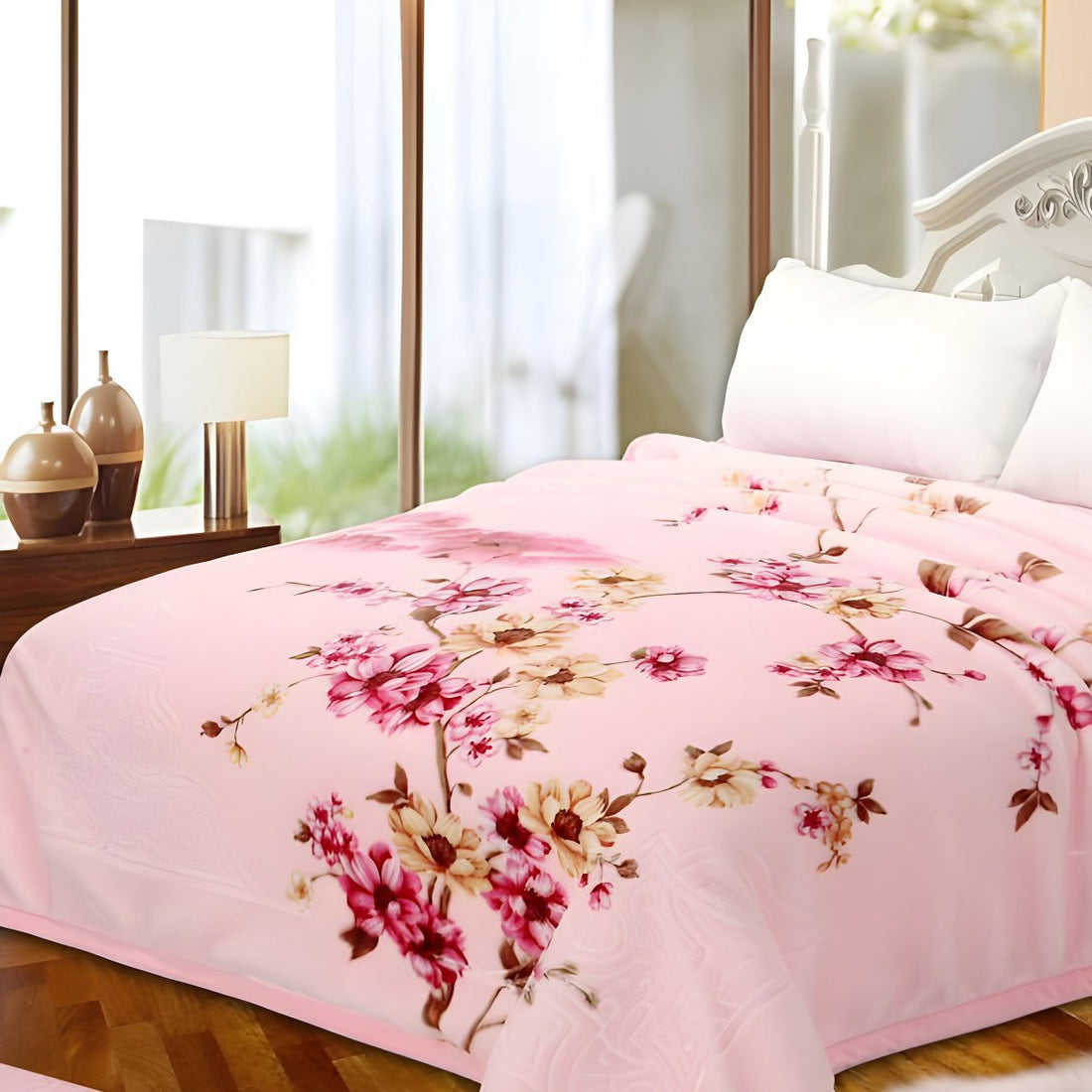 Super Soft 4kg 220 x 240 Mink Blanket - Light Pink Floral