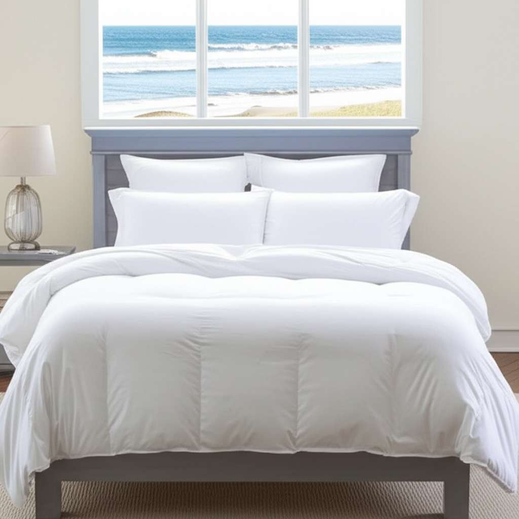 Soft lightweight microfiber quilt displayed on a contemporary bed