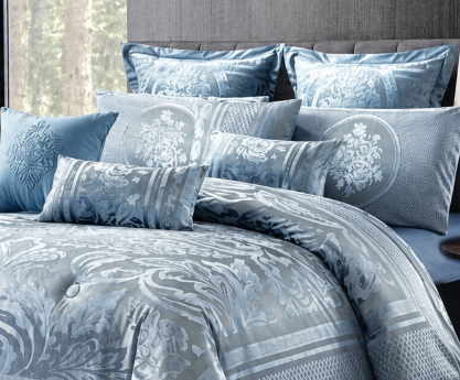 10 Pcs Luxury Bedding Gift Set – Teal Blue Damask