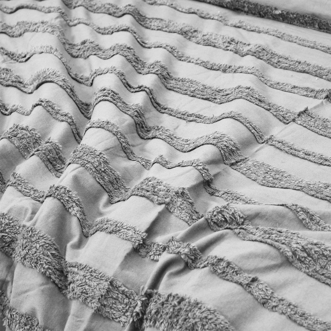 Tufted 3 Pcs Quilt Cover Set - Silver Grey