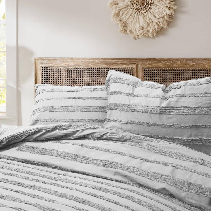 Tufted 3 Pcs Quilt Cover Set - Silver Grey