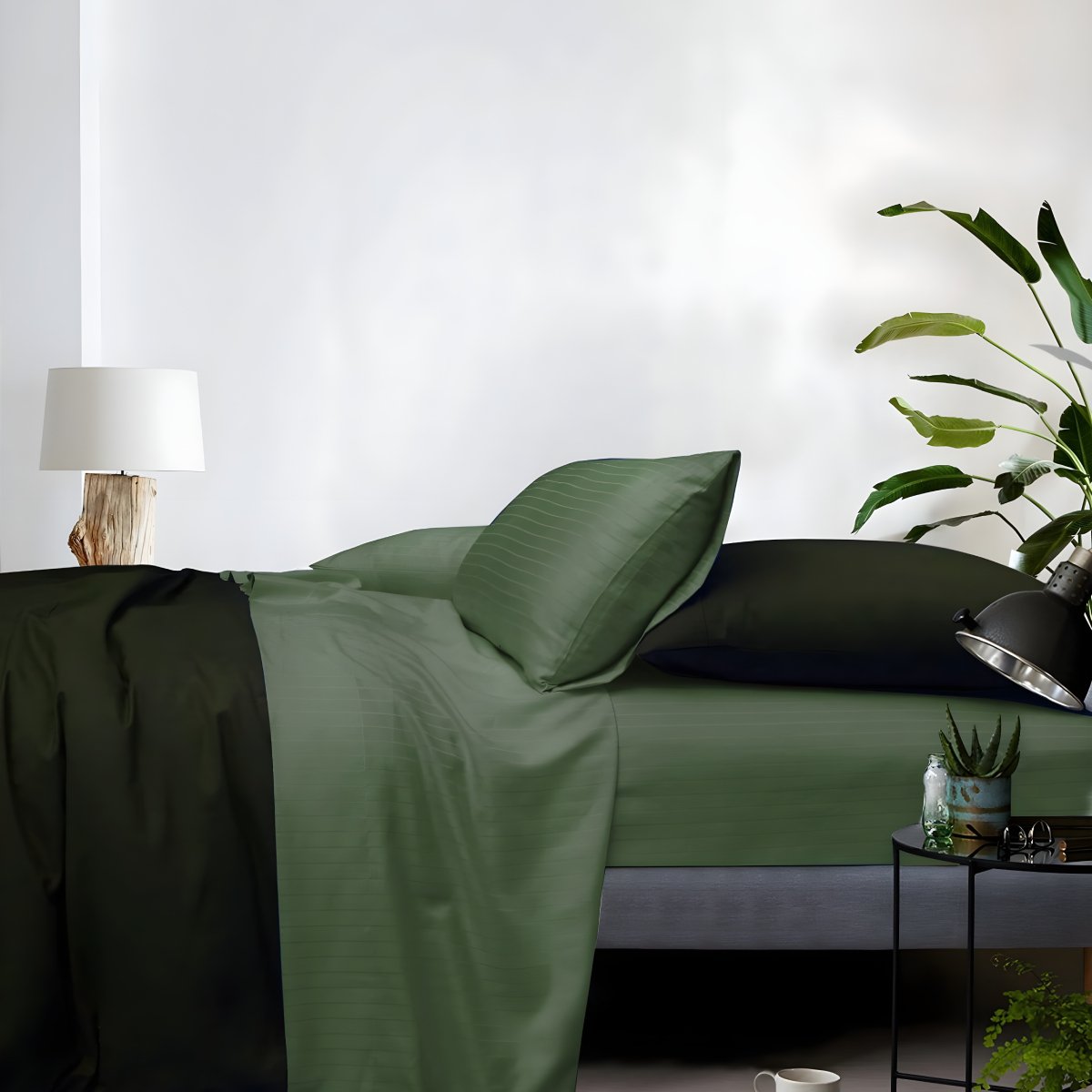 1000TC Cotton Rich Stripe Sheet Set - Sage Green