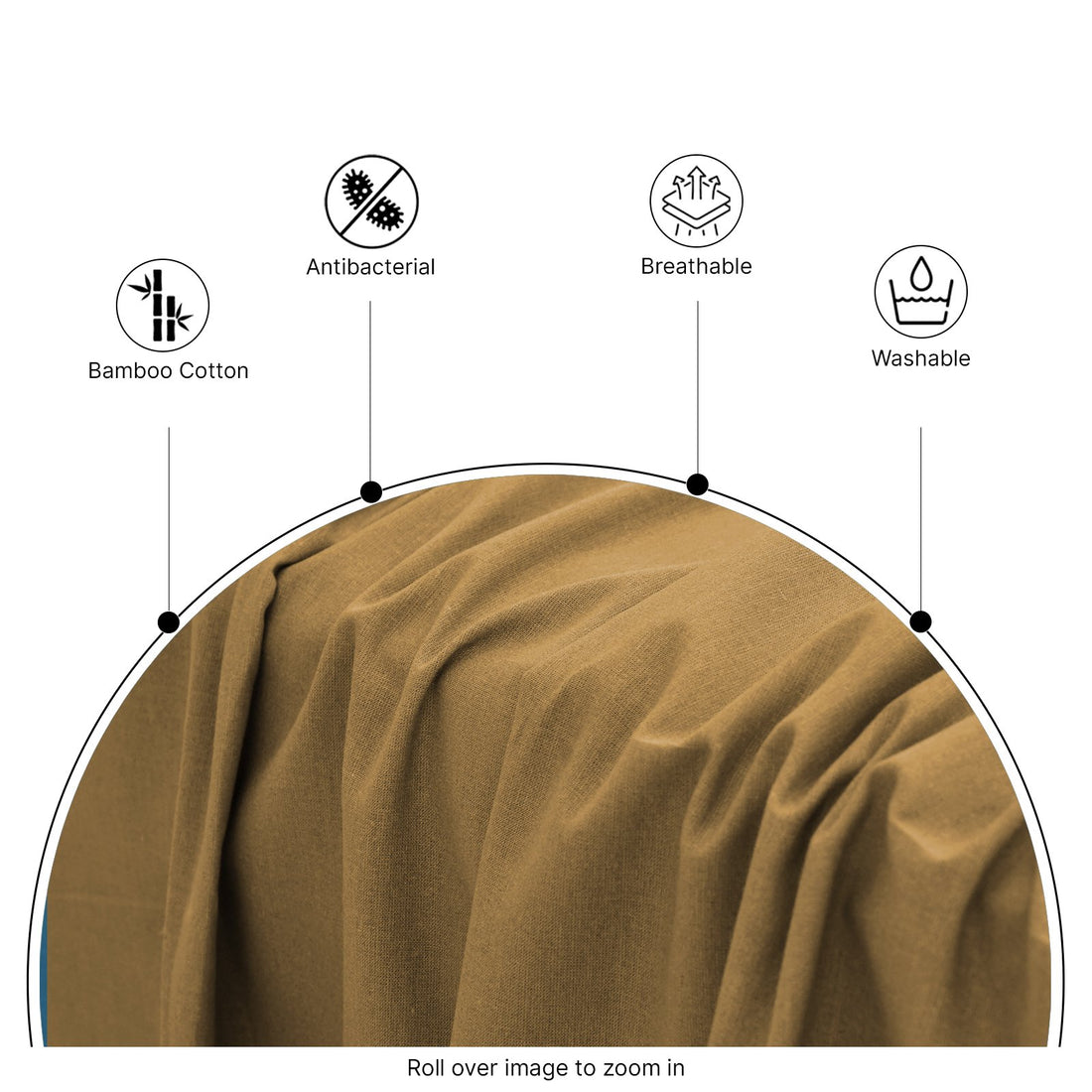 Corner perspective showing the smooth fit and clean seams of a taupe bamboo flat sheet on a mattress