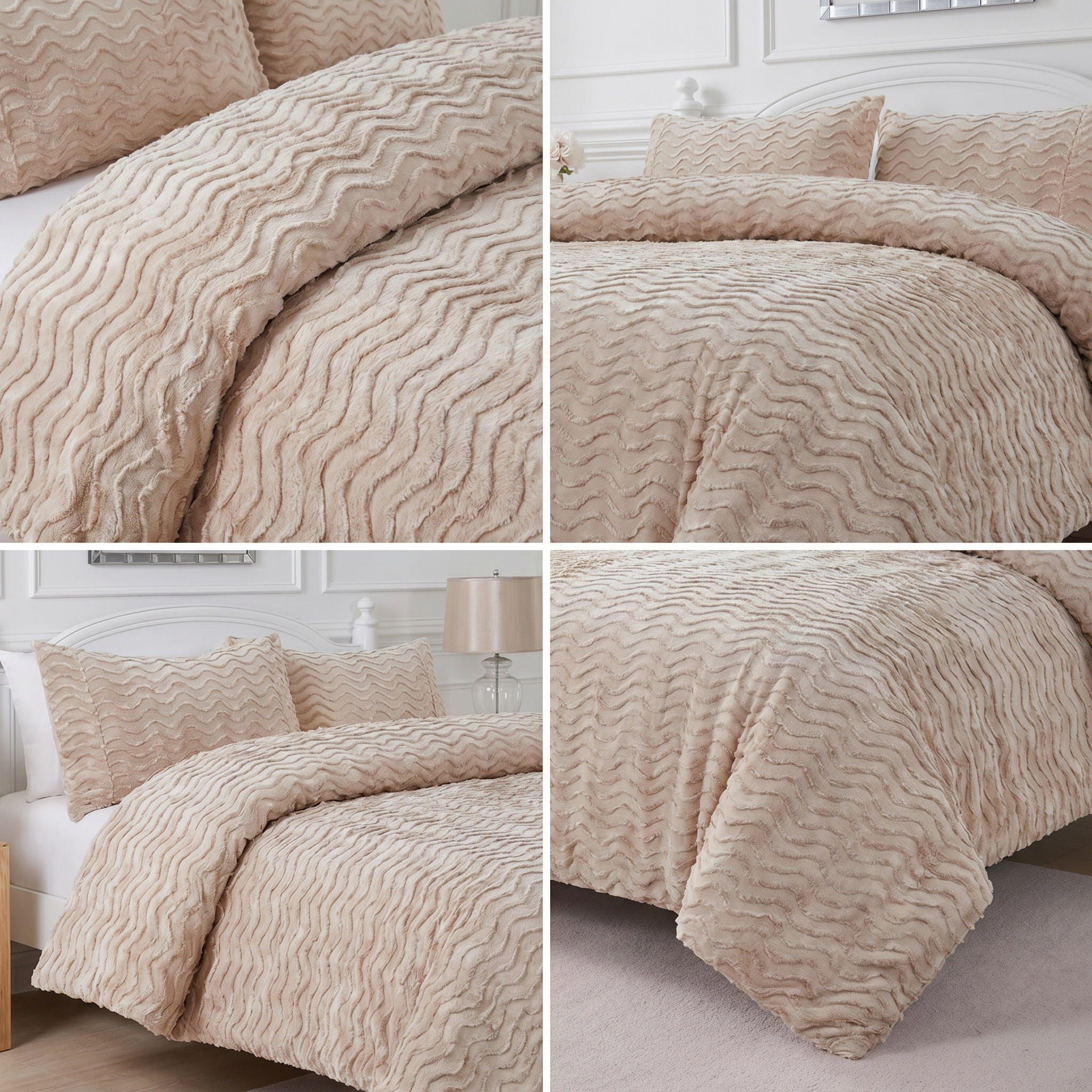 Soft textured peach quilt cover with matching pillowcases.
