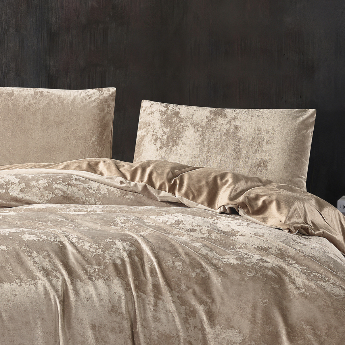 Crushed Velvet 3 Piece Quilt Cover Set - Gold Caramel