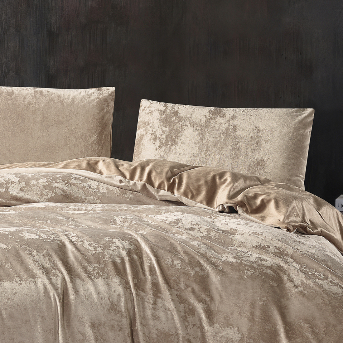 Crushed Velvet 3 Piece Quilt Cover Set - Gold Caramel